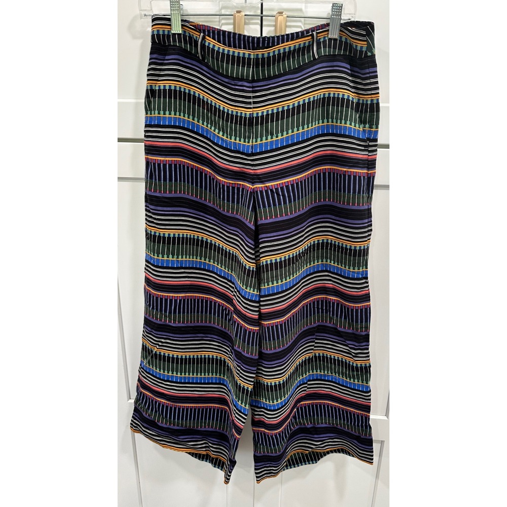 LOFT Wide Leg Crop Pants Colorful Striped Career Casual Size 4